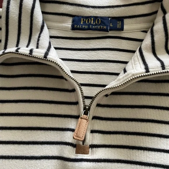 Polo by Ralph Lauren Men's Zip-Up Sweater - Cream and Black Stripes - Picture 6 of 7